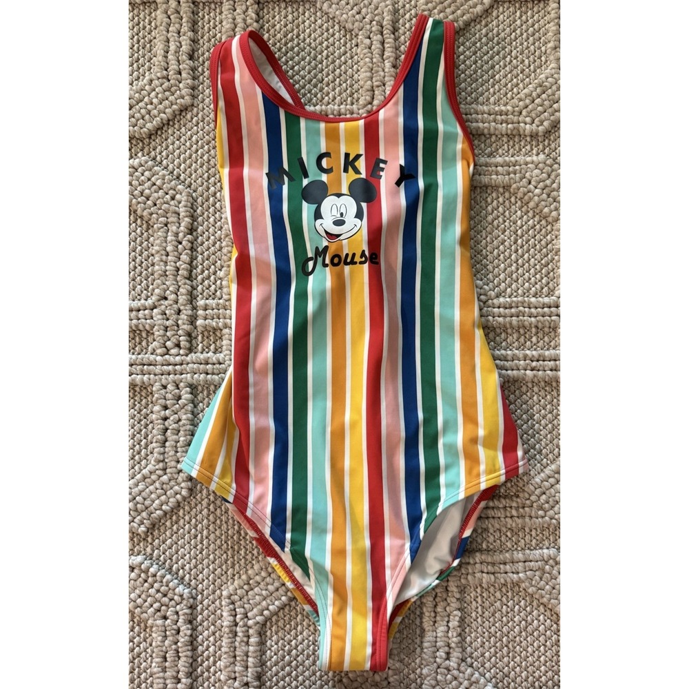 Hanna Andersson Disney Mickey Mouse Colorful Striped Swimsuit Size 160 14/16 NEW
